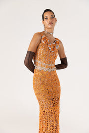 andreeva women's orange maxi crochet dress