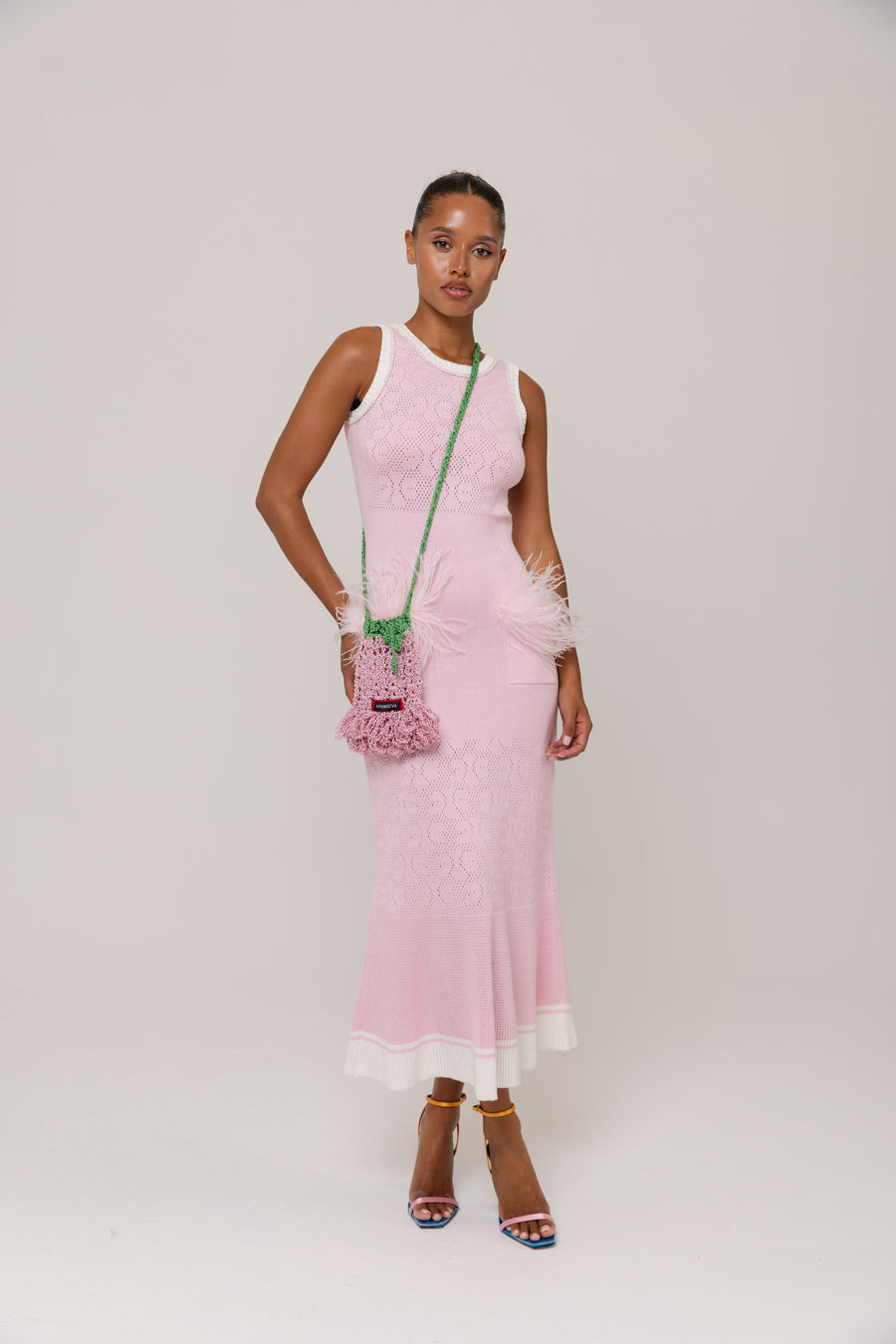 andreeva womens pink knit dress with feathers