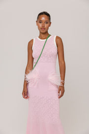 andreeva womens pink knit dress with feathers