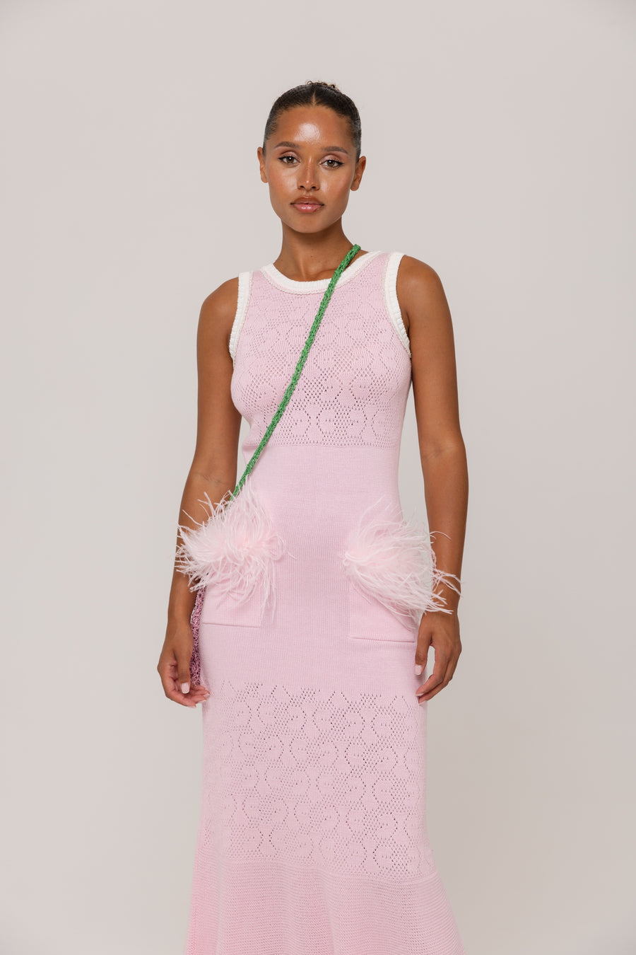 andreeva womens pink knit dress with feathers