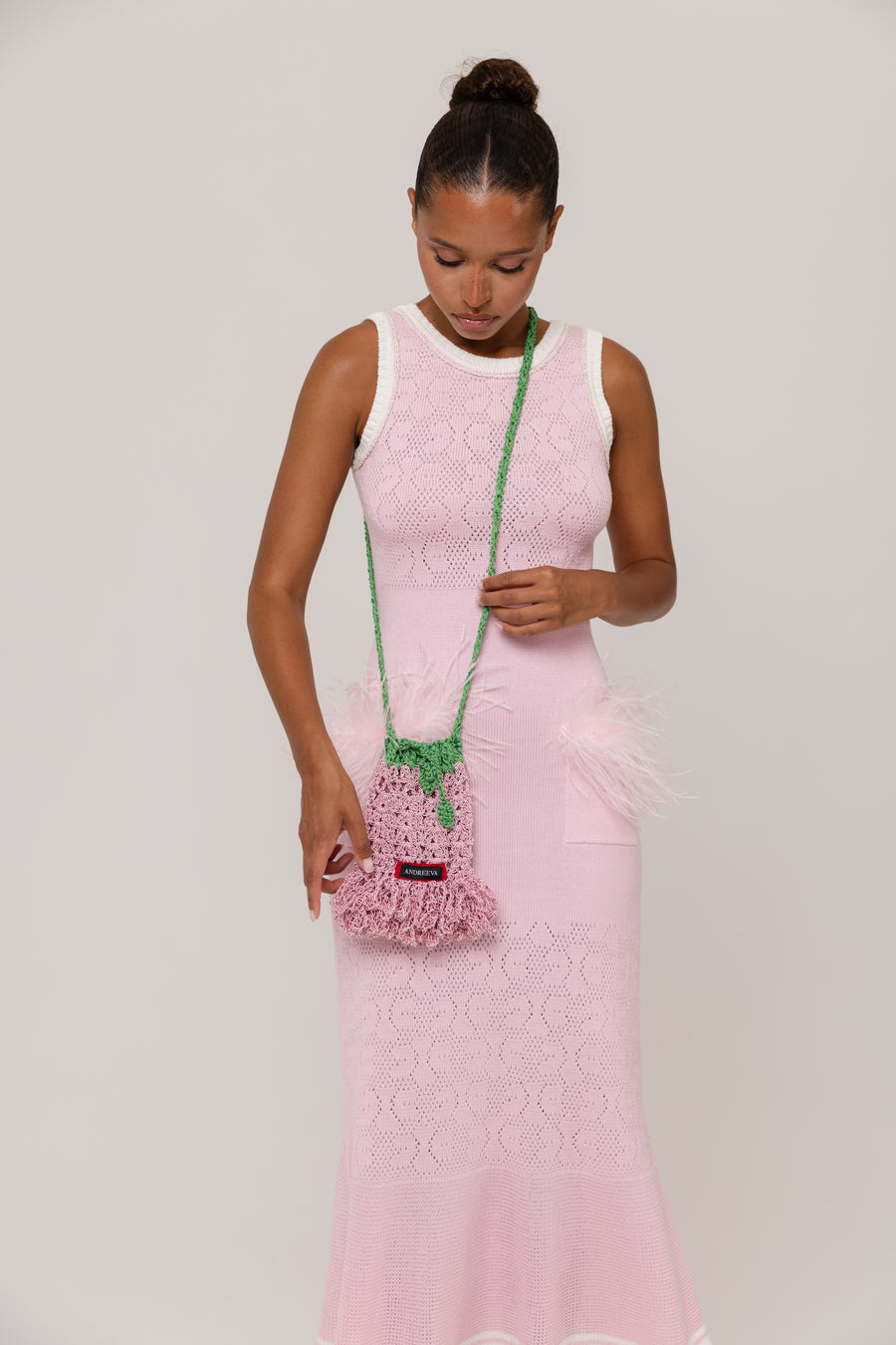 andreeva womens pink knit dress with feathers