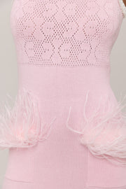andreeva womens pink knit dress with feathers