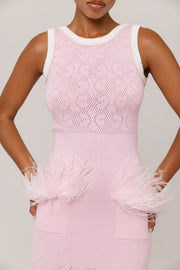 andreeva womens pink knit dress with feathers