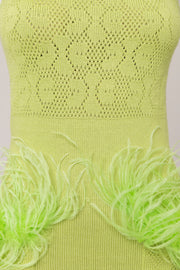 andreeva green knit dress with feathers