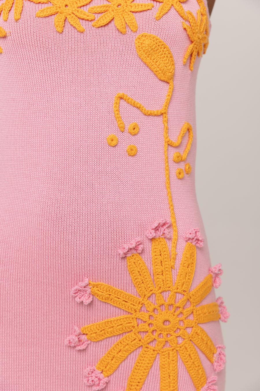 andreeva pink knit midi dress with embroidery