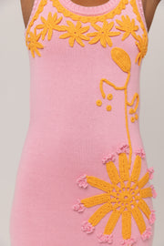 andreeva pink knit midi dress with embroidery