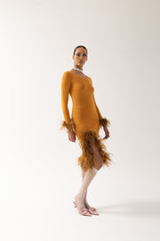 andreeva brown knit skirt with feathers