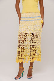 Chrysanthemum Yellow Handmade Crochet Midi Skirt