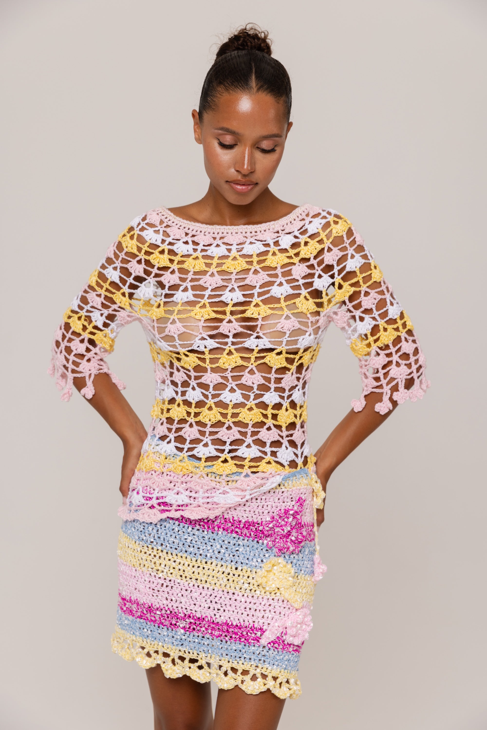andreeva multicolor handmade crochet mini skirt