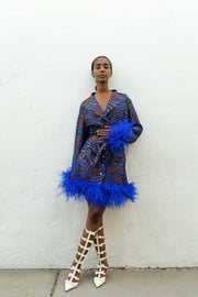 Blue skirt with ostrich feathers