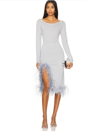 andreeva grey knit skirt with feathers