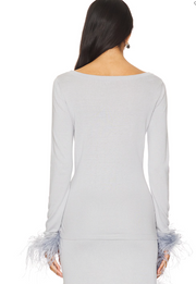 andreeva grey knit top with feathers