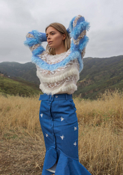 Multicolor Blue Handmade Knit Sweater