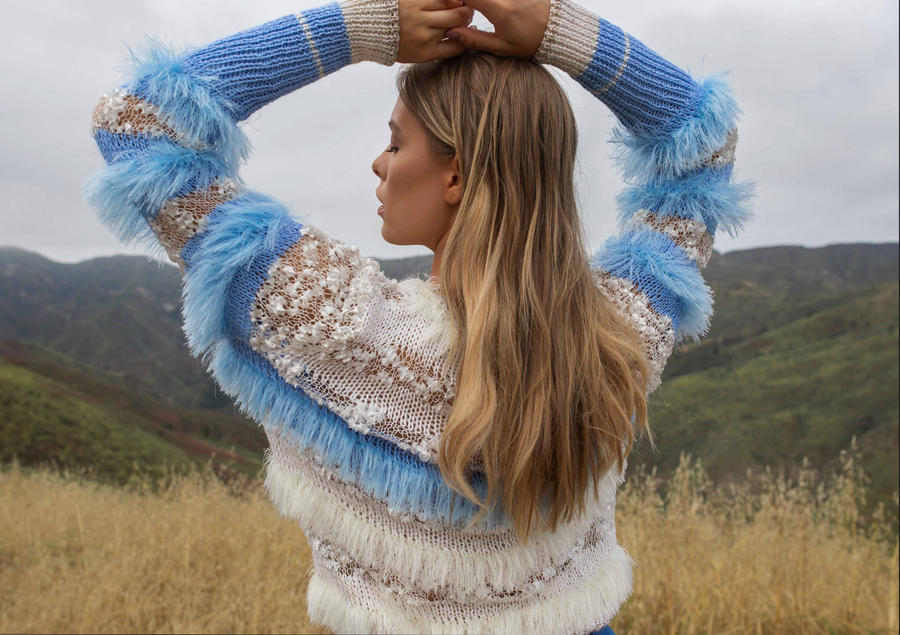 Multicolor Blue Handmade Knit Sweater