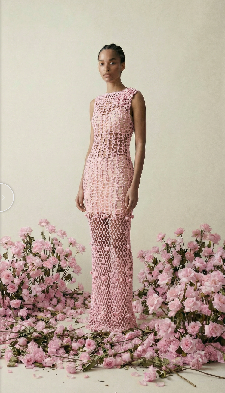 womens women's pink crochet dress