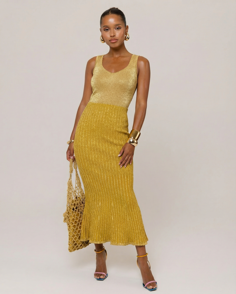 andreeva womens gold knit dress