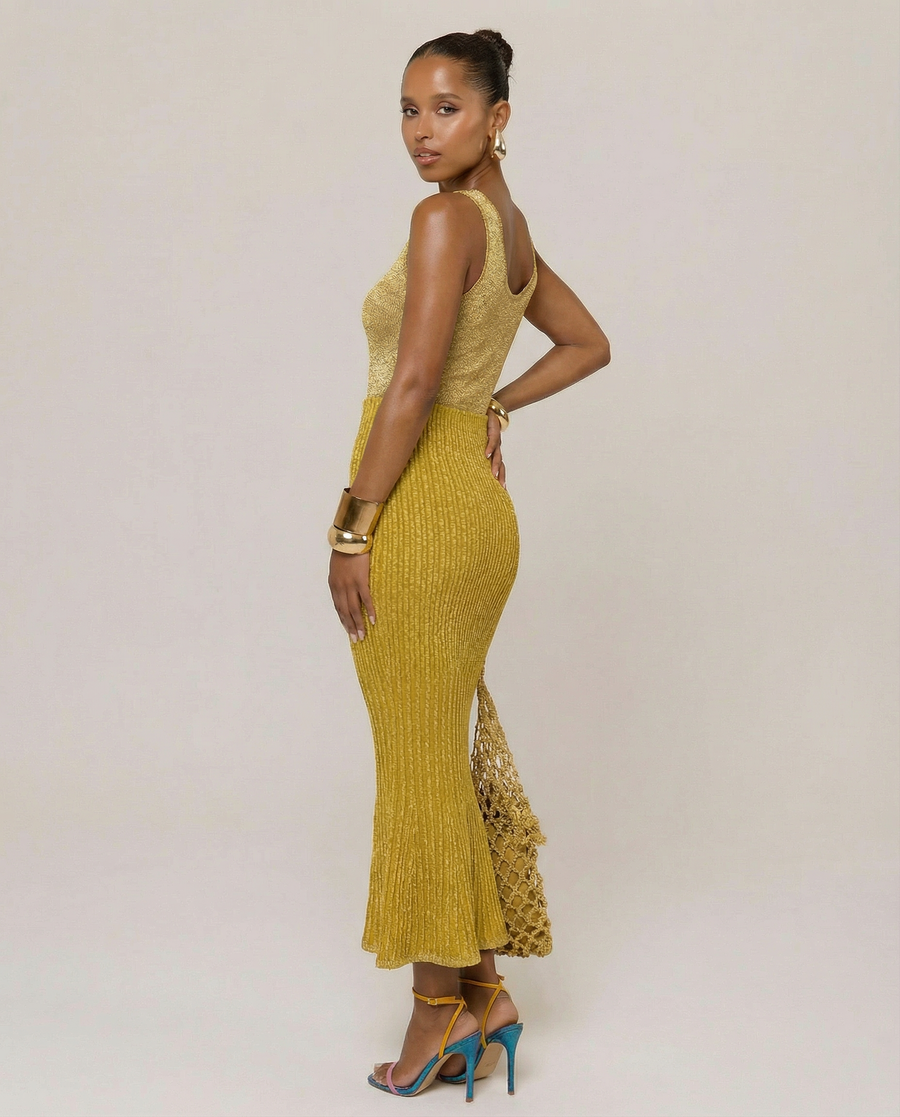 andreeva womens gold knit dress