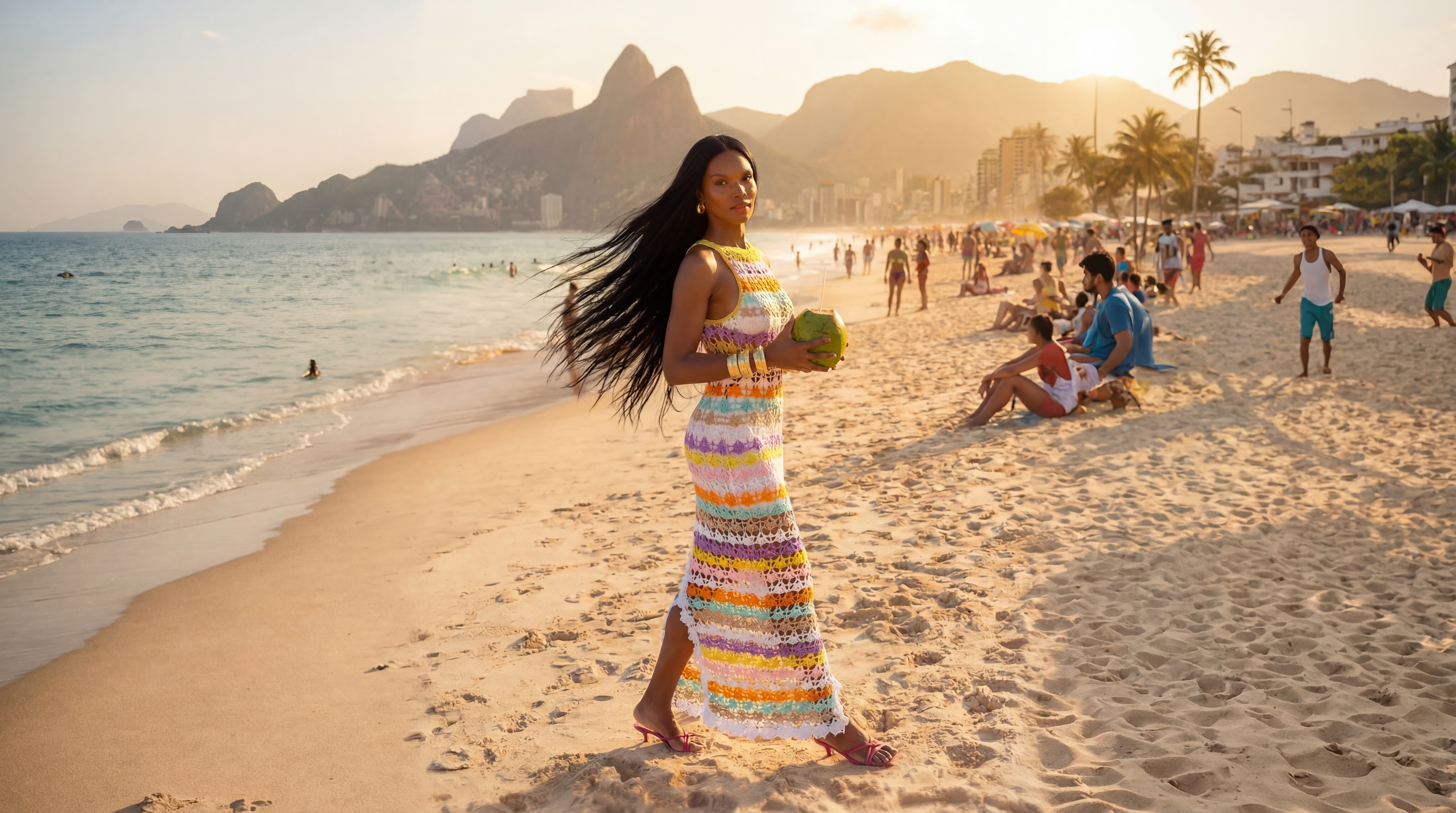 andreeva women's multicolor maxi crochet  dress