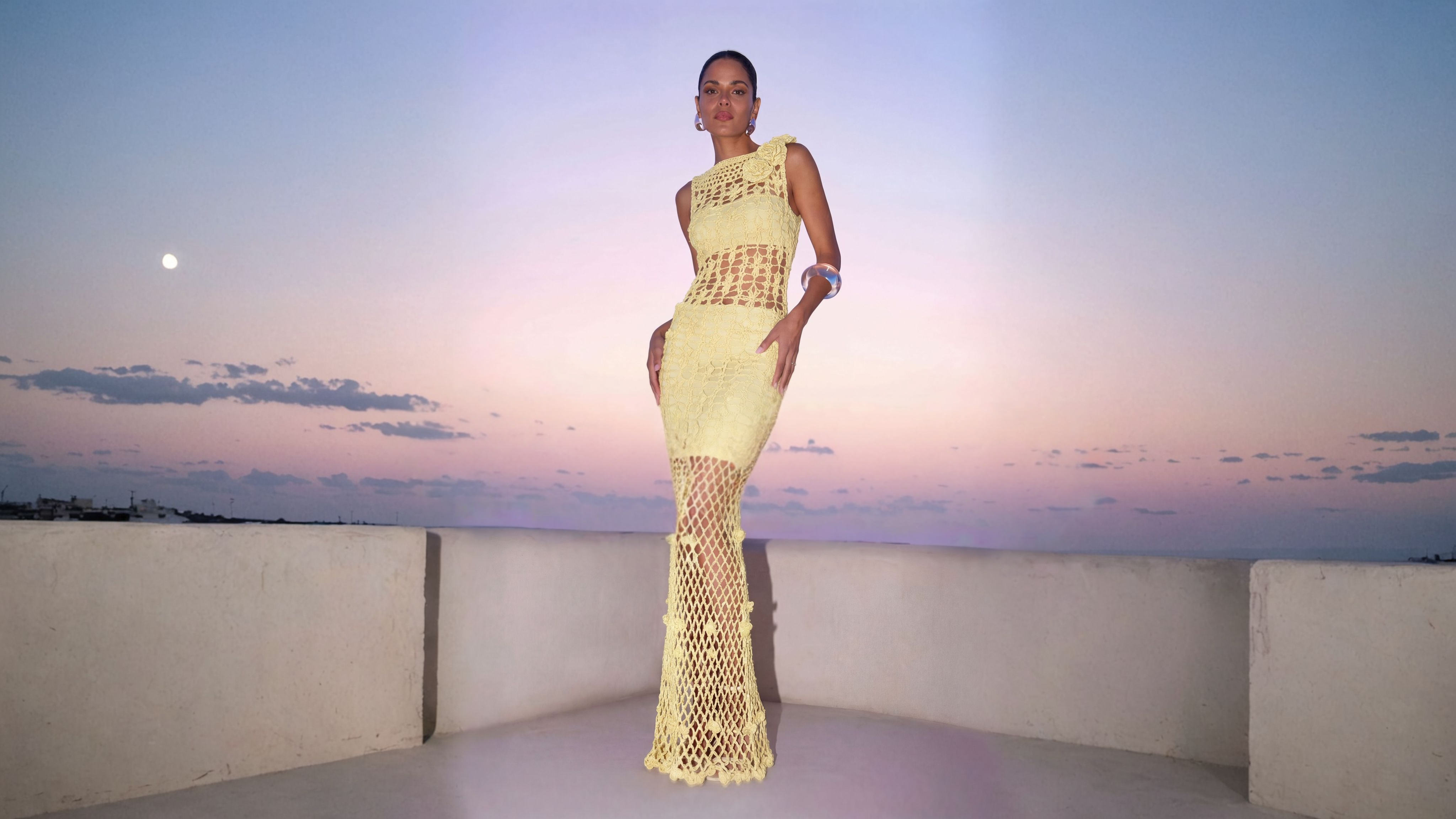 andreeva womens maxi yellow crochet dress