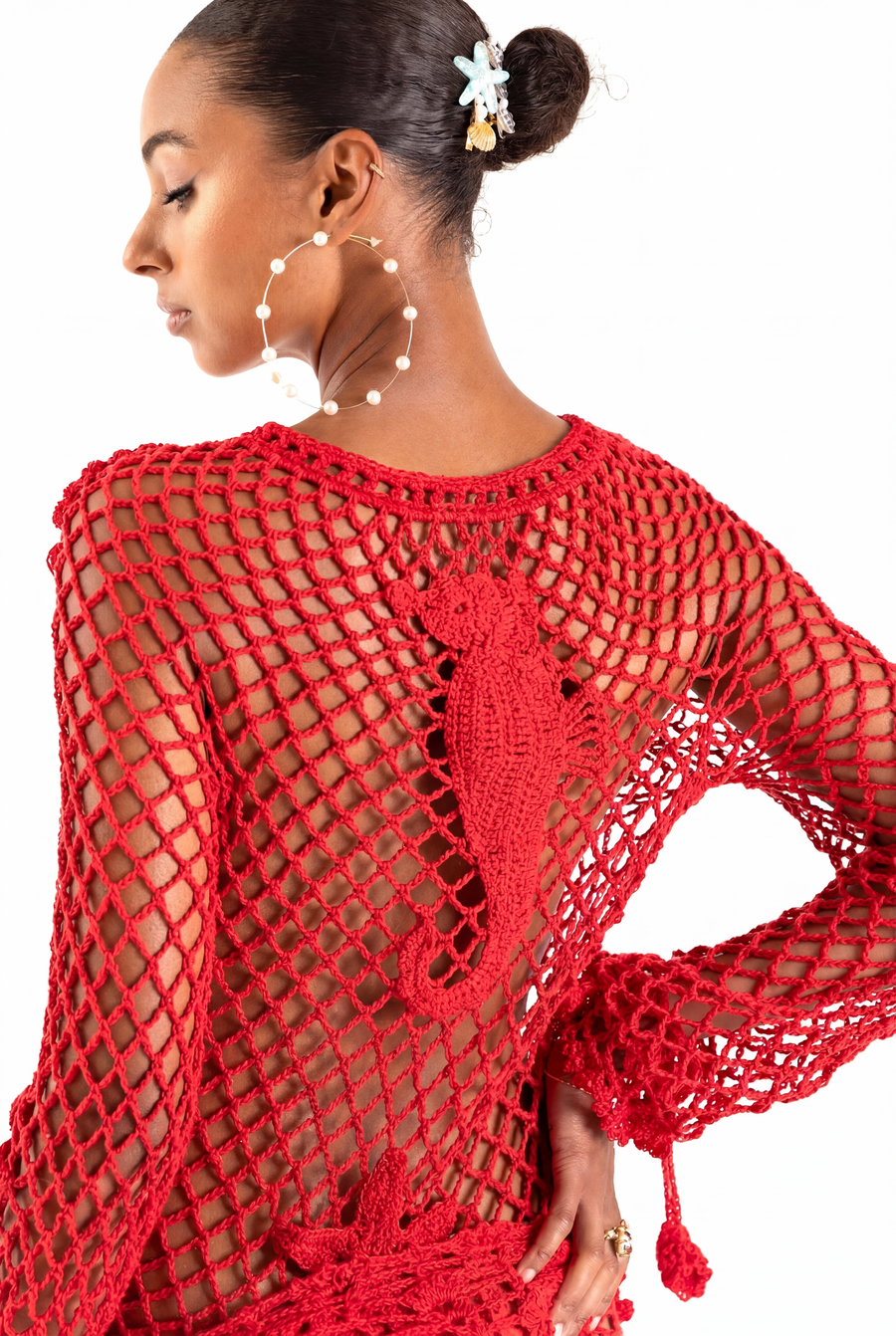 andreeva womens red crochet cover up