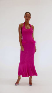 andreeva pink knit dress with feathers