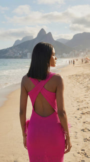 andreeva pink knit dress with feathers