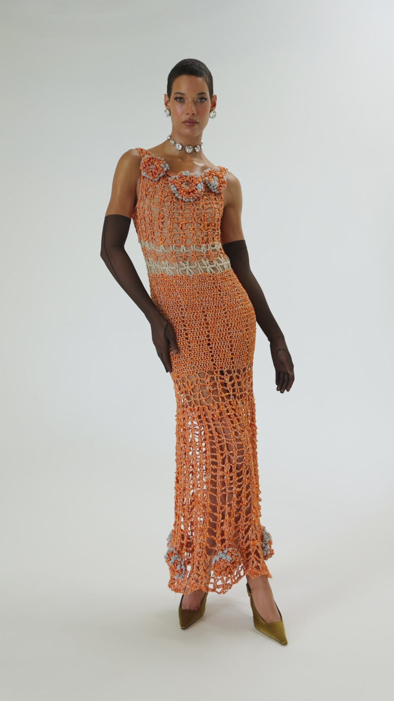 andreeva women's orange maxi crochet dress