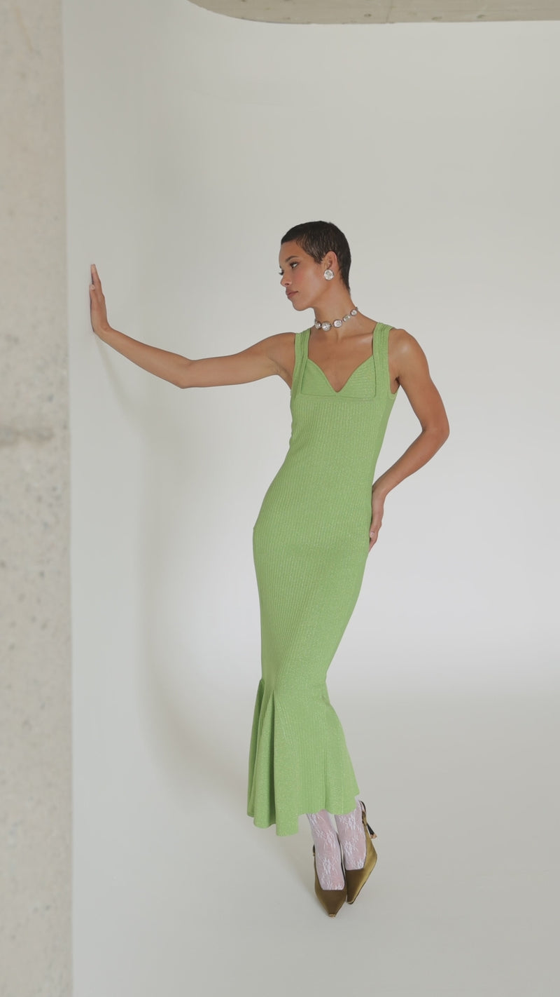 andreeva womens green metallic maxi knit dress
