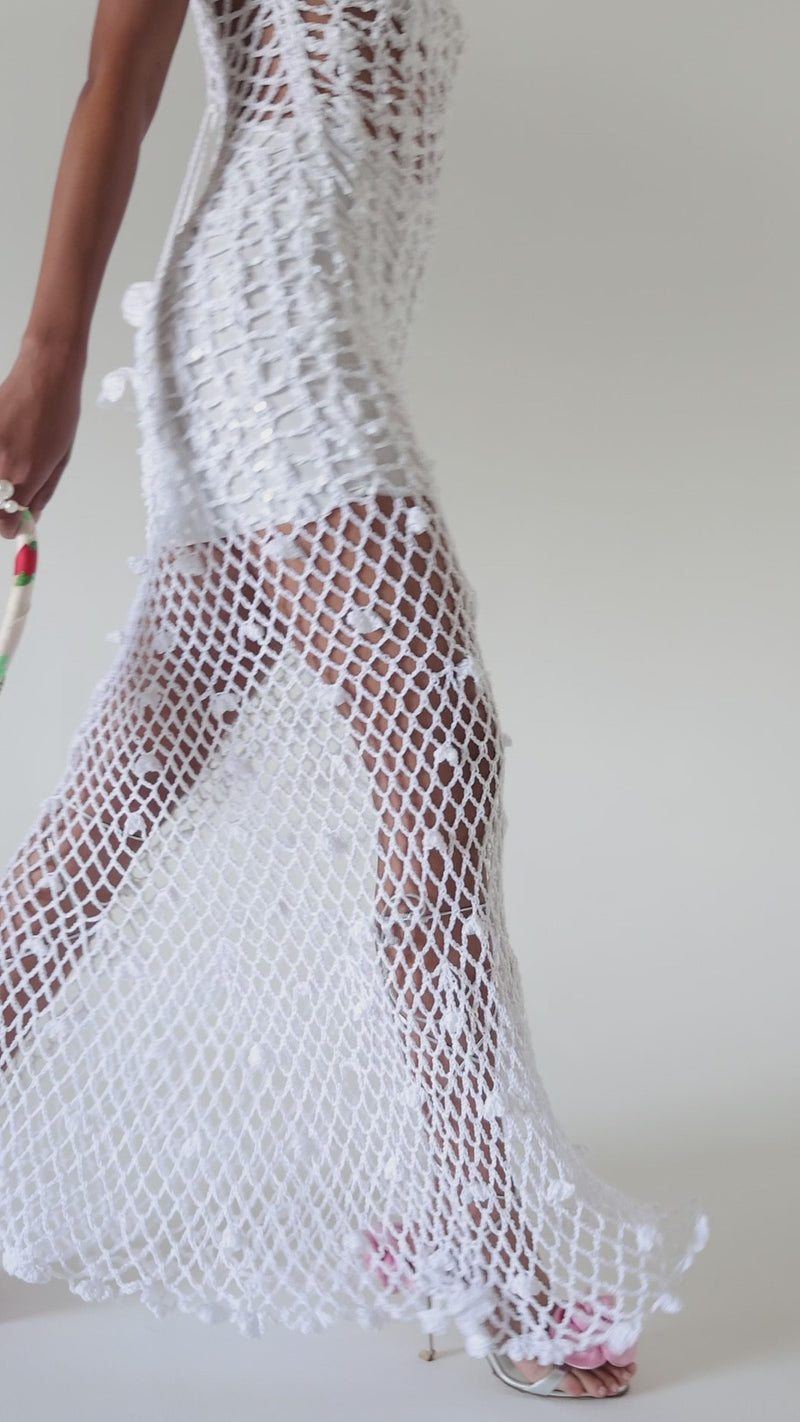 andreeva white handmade maxi crochet dress