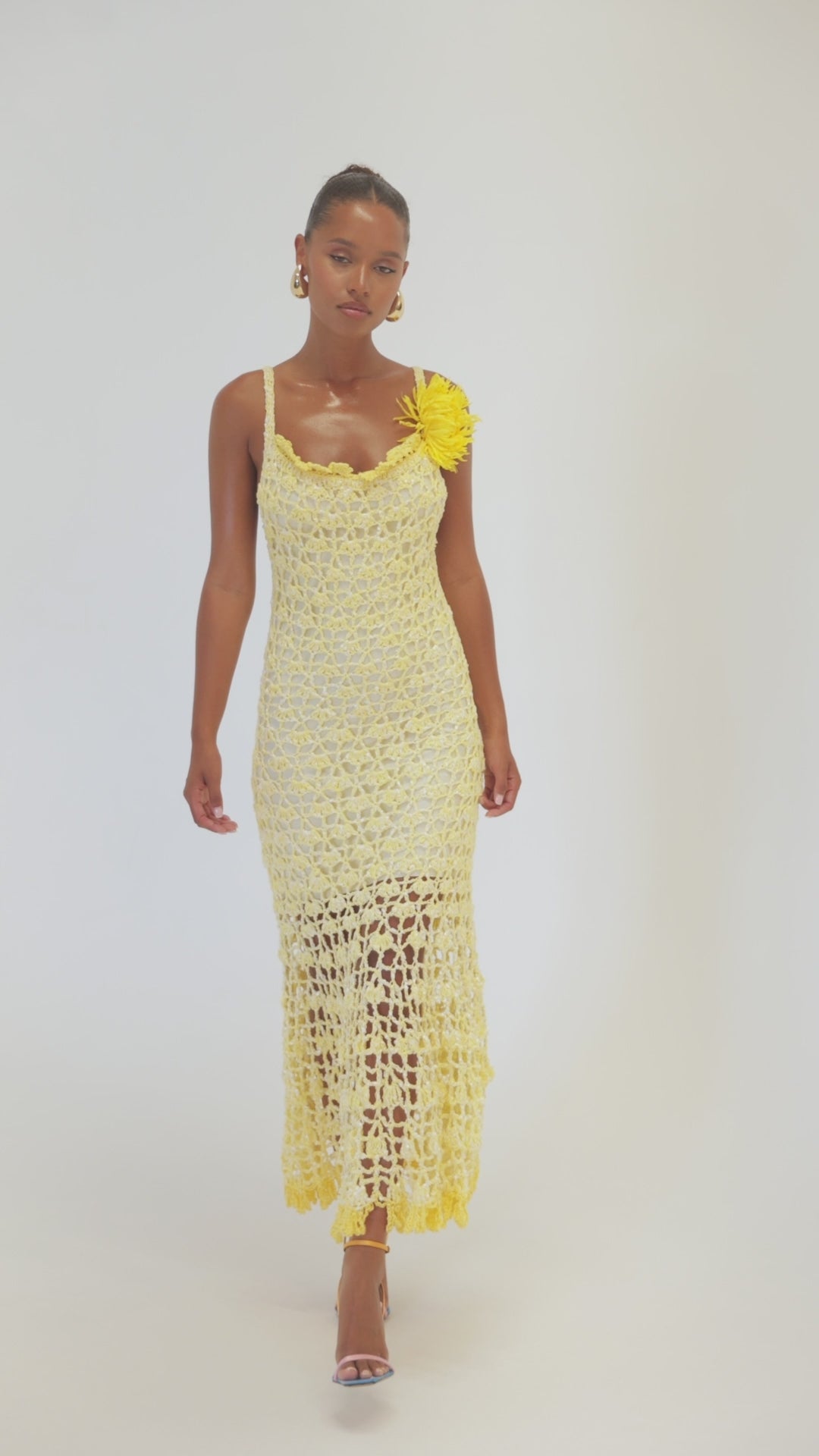 andreeva womens butter yellow crochet dress