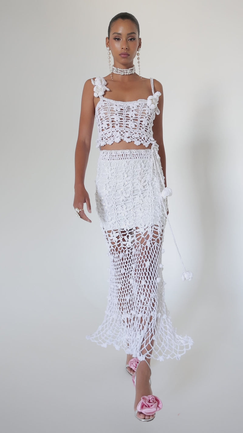 andreeva white crochet skirt