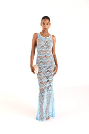 andreeva womens blue maxi crochet dress