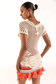 andreeva womens beige crochet top