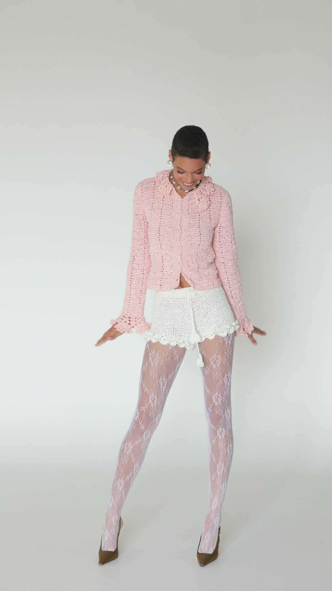 andreeva women's pink crochet jacket