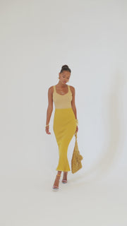 andreeva womens gold metallic midi knit dress