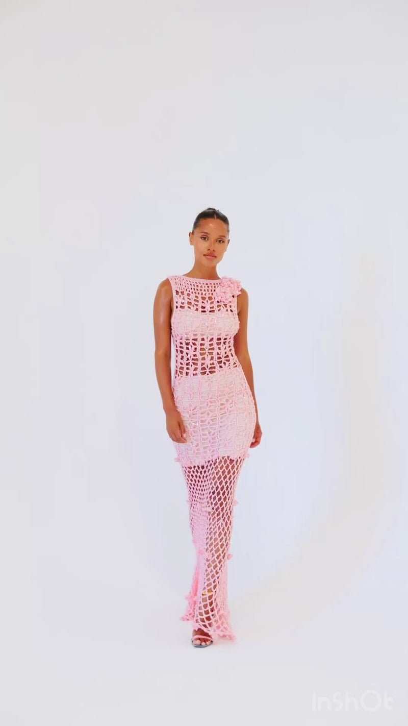 andreeva womens pink maxi crochet dress