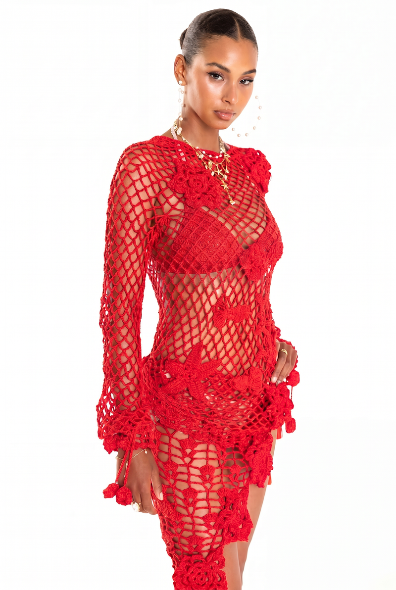 andreeva womens red crochet top