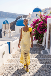 andreeva womens yellow crochet dress