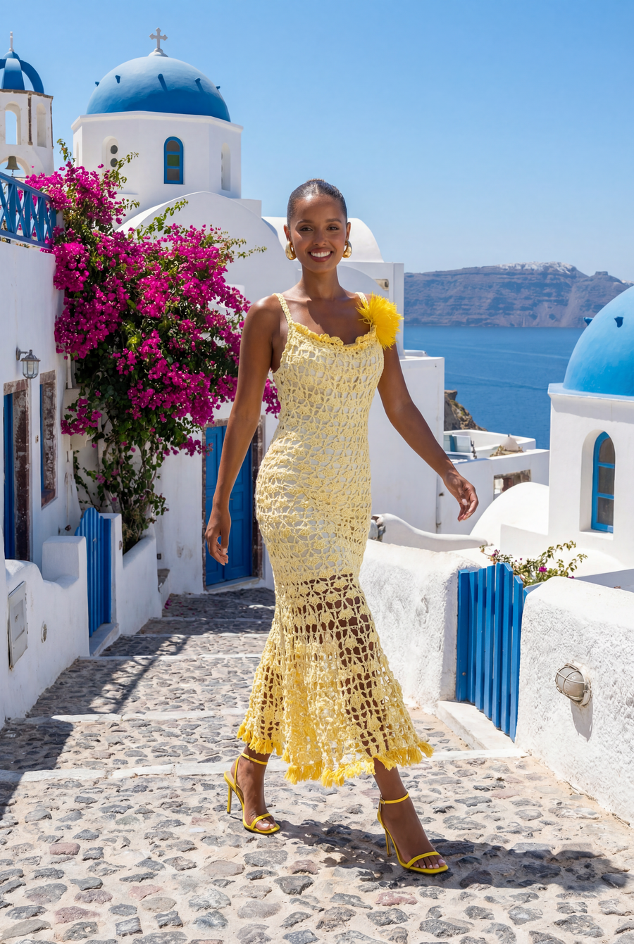 ANDREEVA | Butter Yellow Chrysanthemum Midi Handmade Crochet Dress S / Yellow ANDREEVA | Butter Yellow Chrysanthemum Midi Handmade Crochet Dress S / Yellow