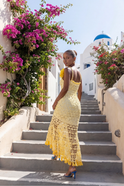 andreeva womens yellow crochet dress