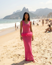 andreeva pink knit dress with feathers