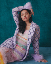 andreeva lavender coat with feathers