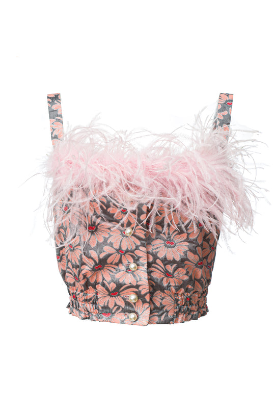 andreeva pink top with feathers