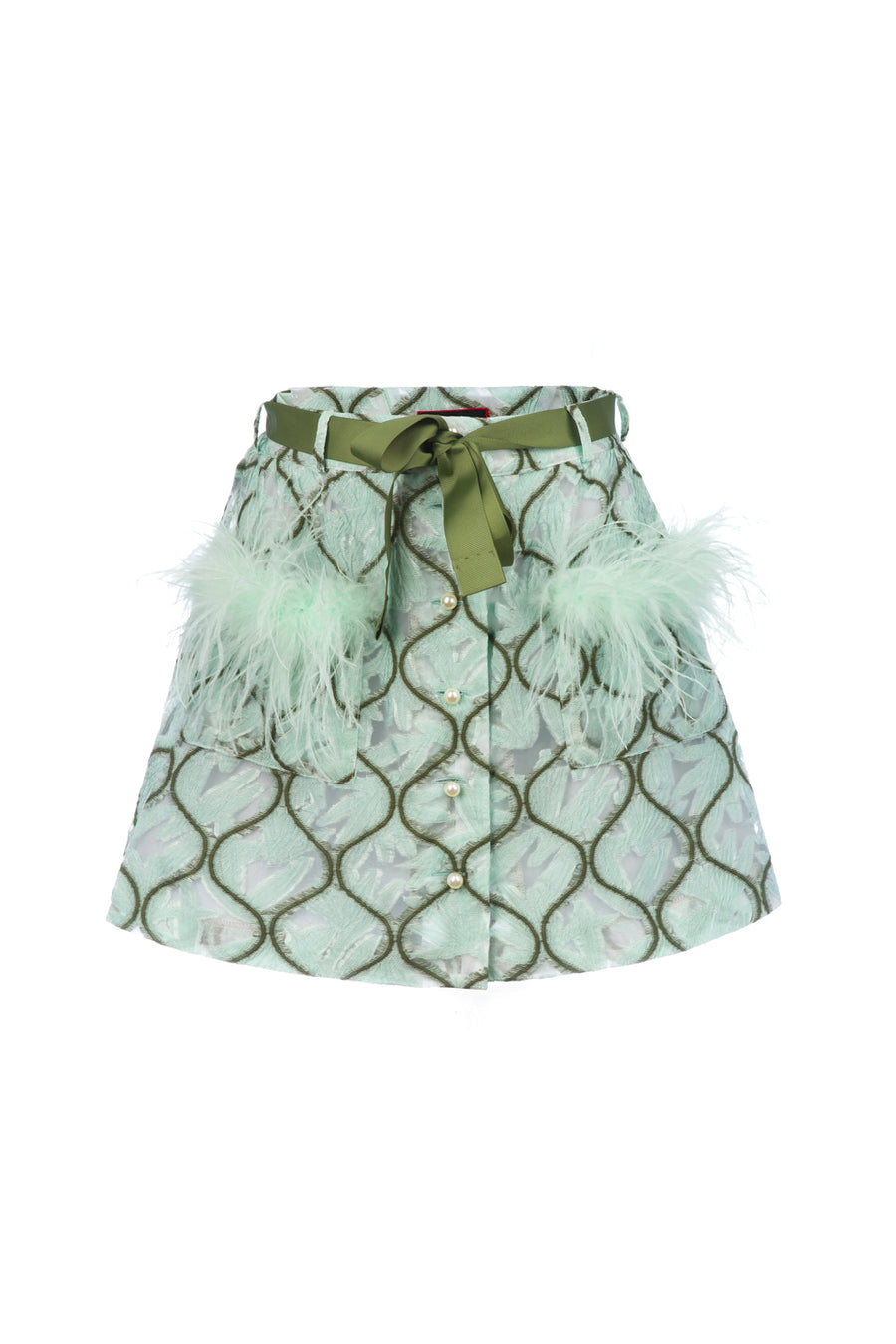 andreeva mint skirt with feathers