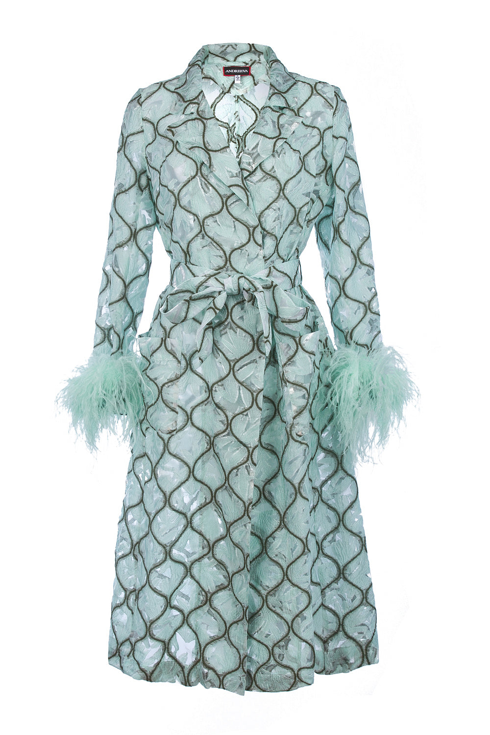 andreeva mint coat with feathers