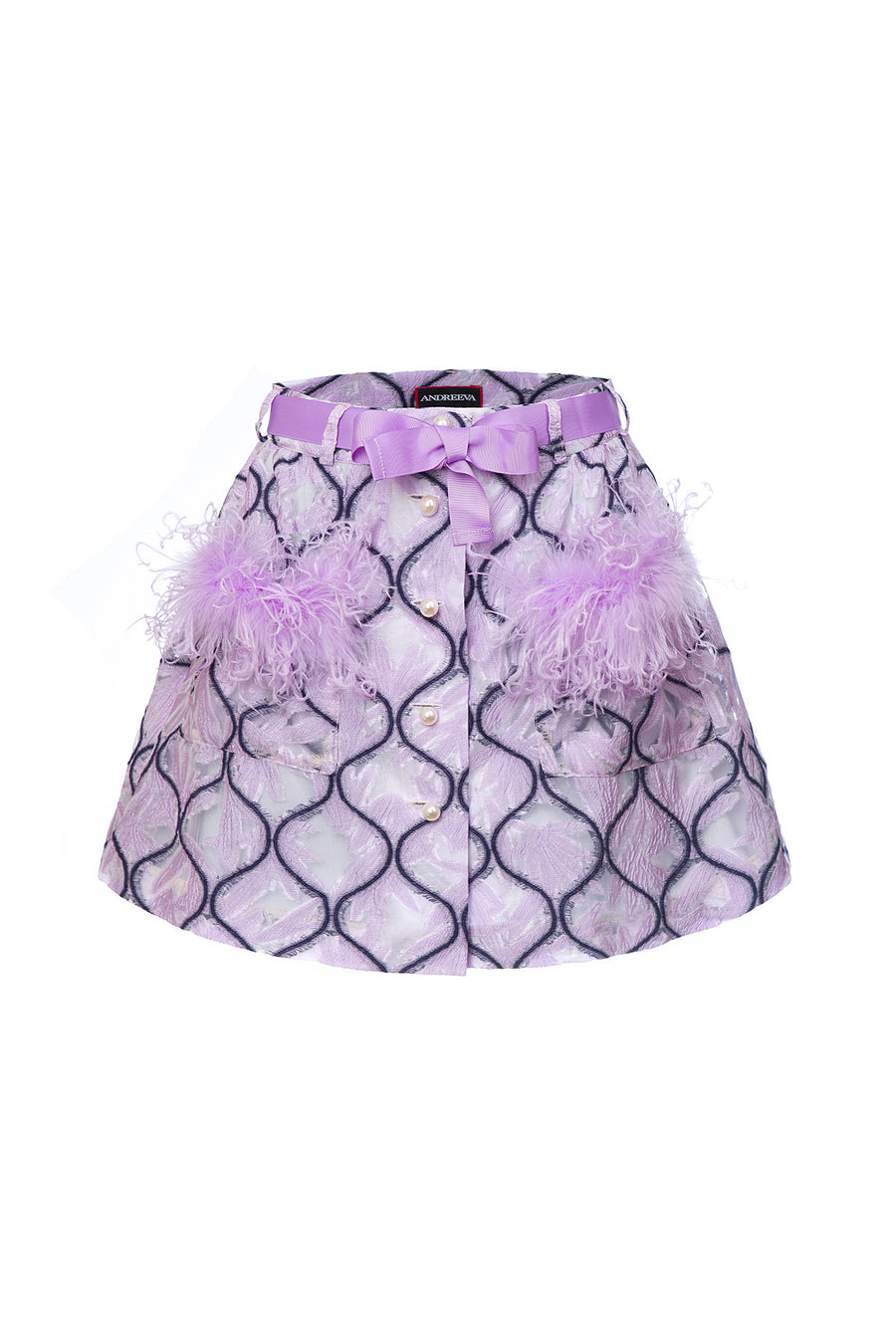 andreeva lavender skirt with feathers