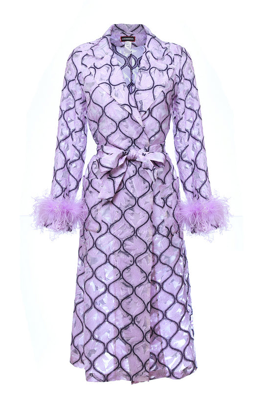 andreeva lavender coat with feathers