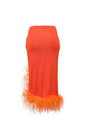 andreeva orange knit skirt with feathers