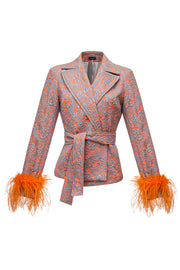 andreeva orange jacket with feathers