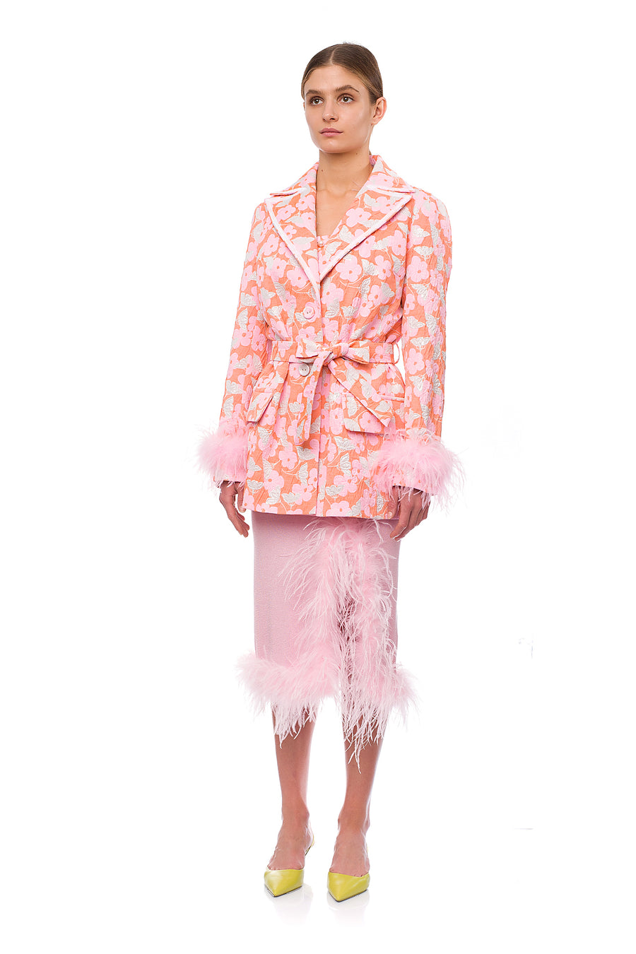 Pink Jacqueline Jacket  №21 With Detachable  Feather Cuffs
